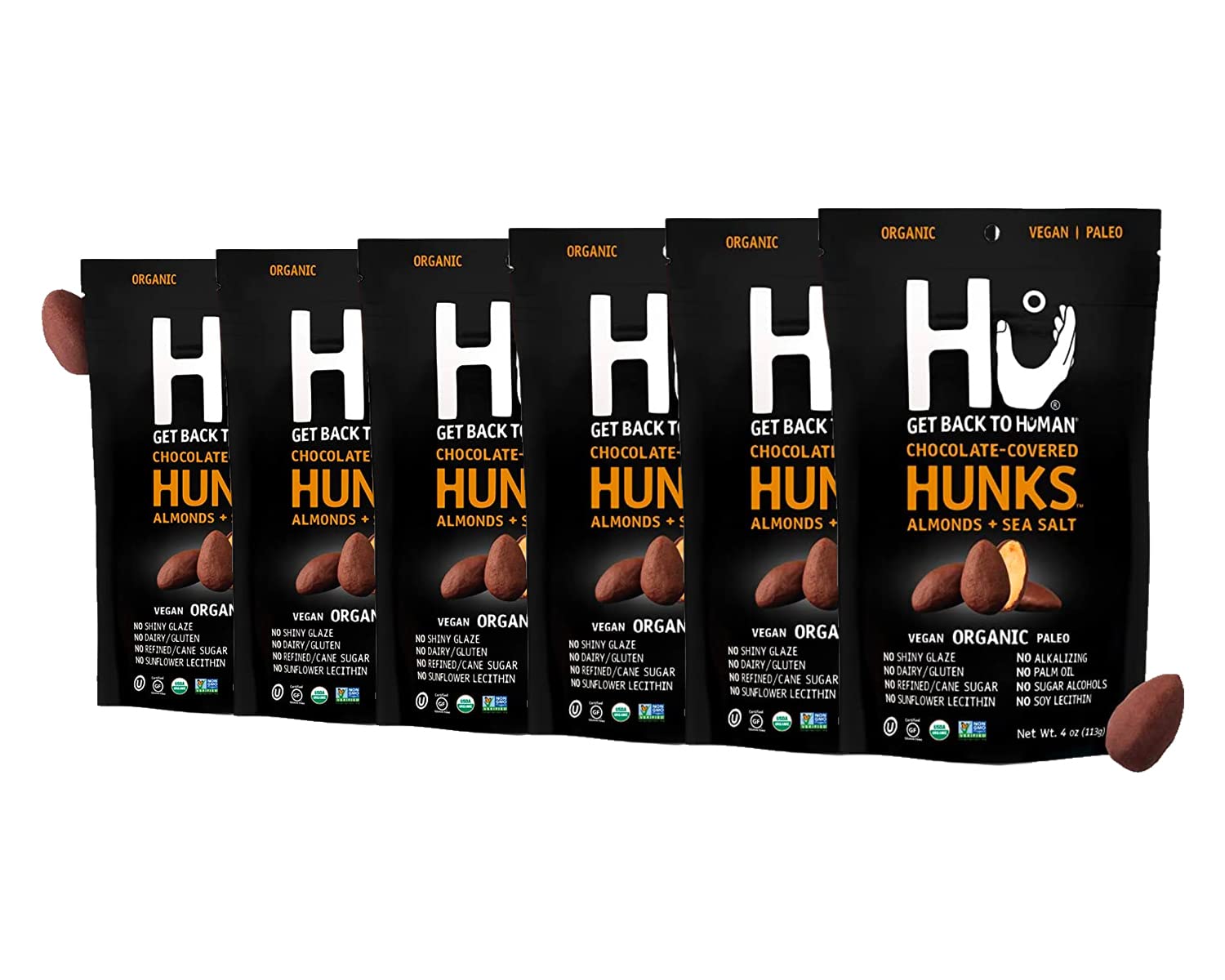Hu Keto Friendly Vegan Hunks |Chocolate Covered Almonds With Sea Salt | 6 Pack | Non-Gmo, Gluten Free, Paleo, Organic Dark Choco