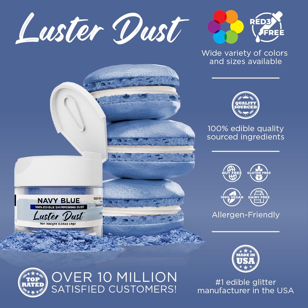 Luster Dust - Navy Blue (4G 1X Jar) | Edible Vegan Dust & Paint For Cake Decorating, Ice Cream, Desserts, Cocktails And Beverage