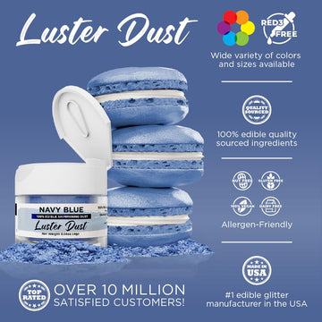 Luster Dust - Navy Blue (4G 1X Jar) | Edible Vegan Dust & Paint For Cake Decorating, Ice Cream, Desserts, Cocktails And Beverage