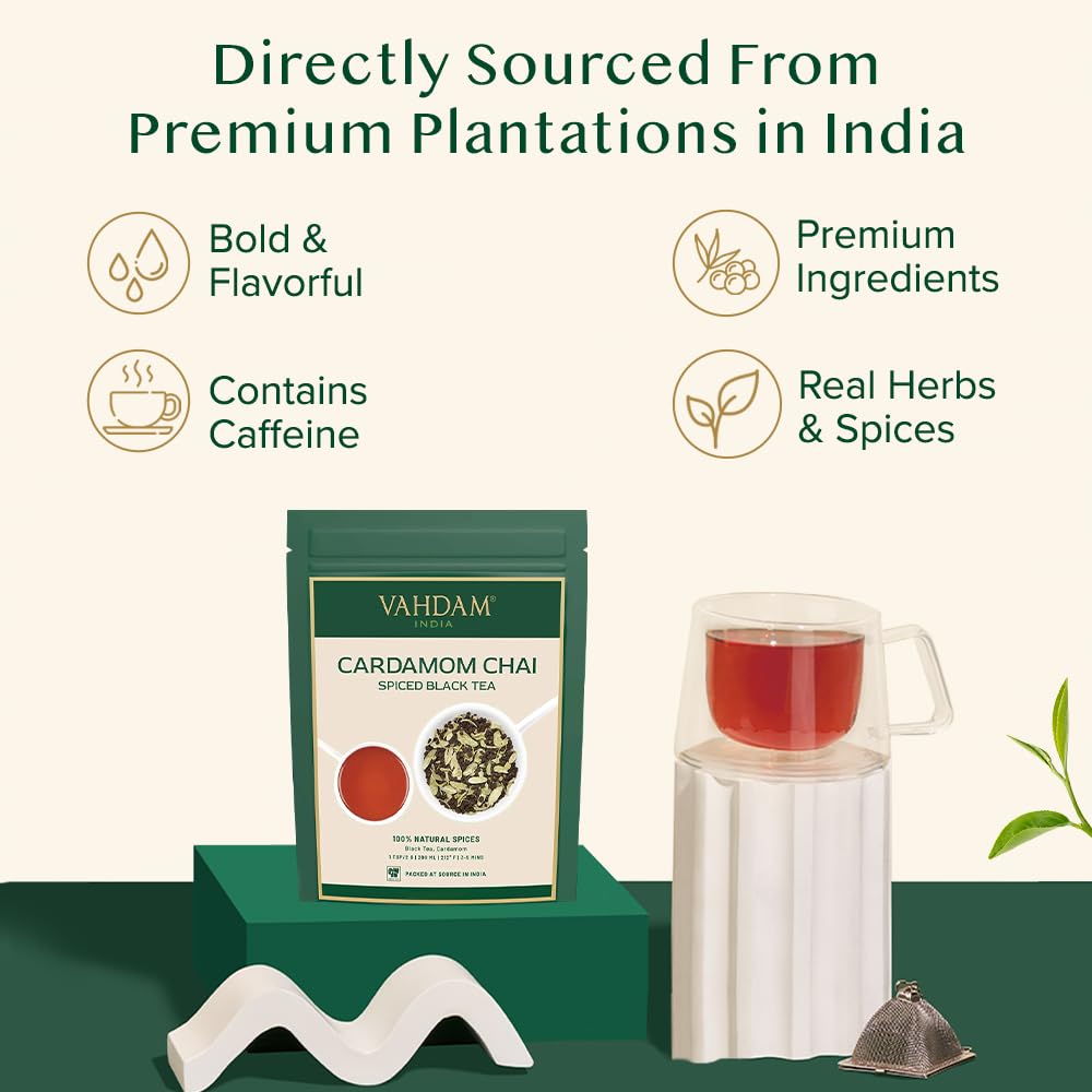 Vahdam, Cardamom Chai Tea Loose Leaf (100 Cups,7Oz) India'S Traditional Cardamom Tea | Spiced Chai Tea | Brew Hot Tea, Iced Tea