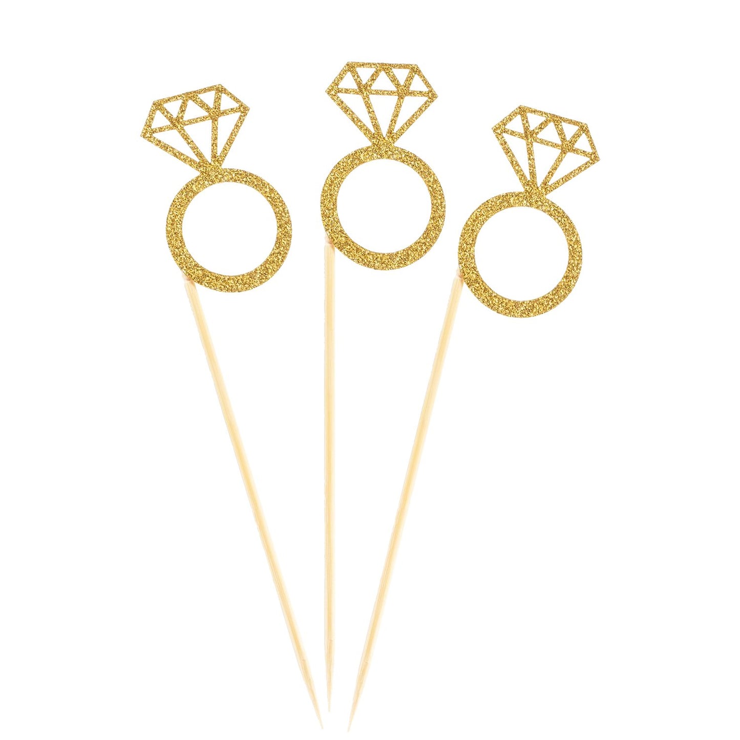 50 Pack Cupcake Toppers Gold Glitter Mini Diamond Ring Cakes Toppers For Marriage Engagement Anniversary Birthday Valentines Party Cake Decor