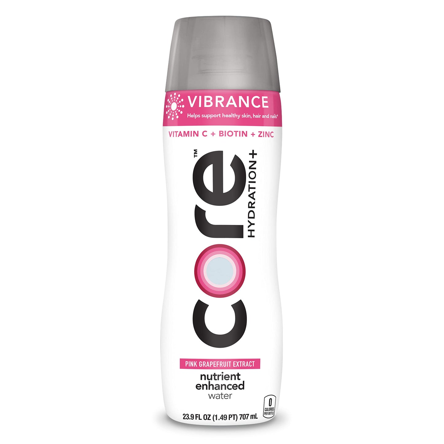 CORE Hydration+ Vibrance Water, Pink Grapefruit, Nutrient Enhanced with Vitamin C, Biotin & Zinc, 23.9 Fl Oz, Pack of 12