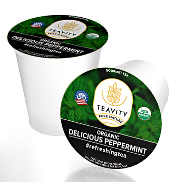 Organic Peppermint Tea Pods For Keurig - Decaf Tea - By Teavity (36 Tea Pods)