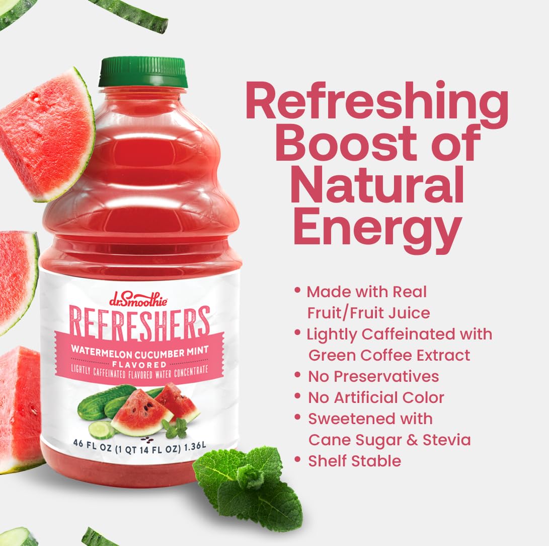 Dr. Smoothie Refreshers Watermelon Cucumber Mint - Made With Real Fruit Juice - Drink Concentrate, No Artificial Colors, Shelf-S