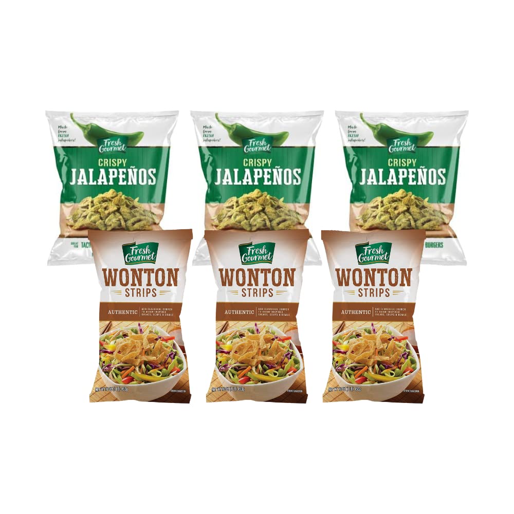 Fresh Gourmet Crispy & Crunchy Snack and Salad Topper Variety Pack - Includes Lightly Salted Crispy Jalapeos and Garlic Ginger W