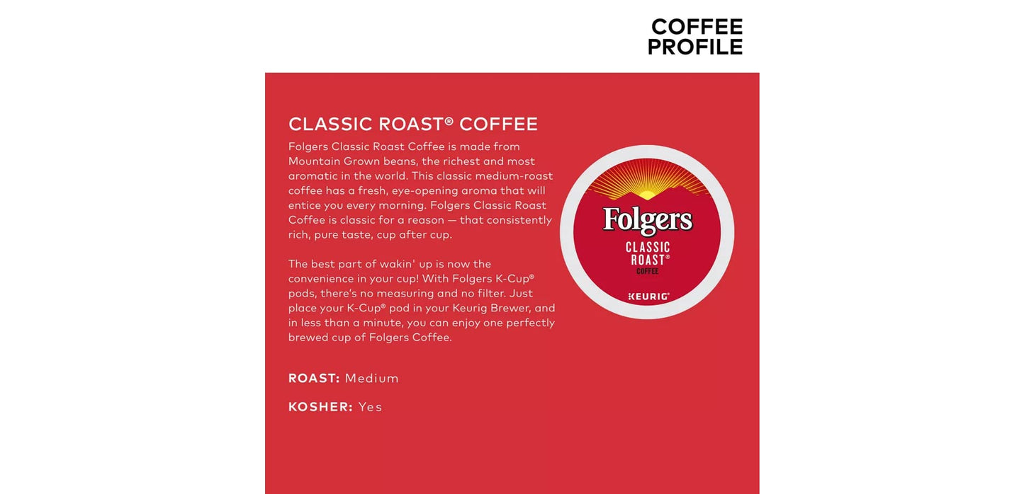 Folgers Classic Roast K-Cup for Keurig malt-inspired, 48 Count, Pack of 1