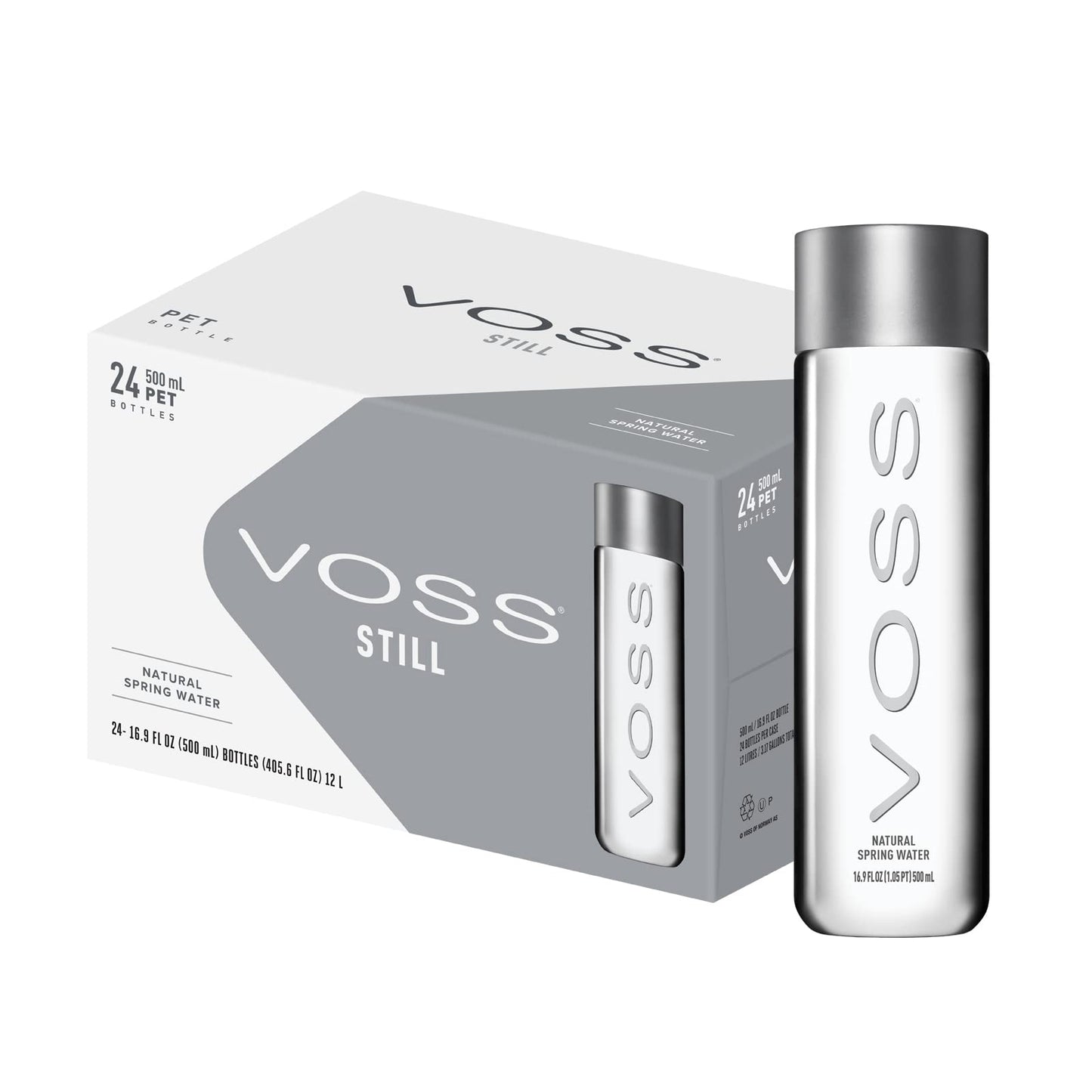 VOSS Premium Still Water Bottles, BPA-Free, 16.9 Fl Oz, 24 Pack, Clear, Model 182201