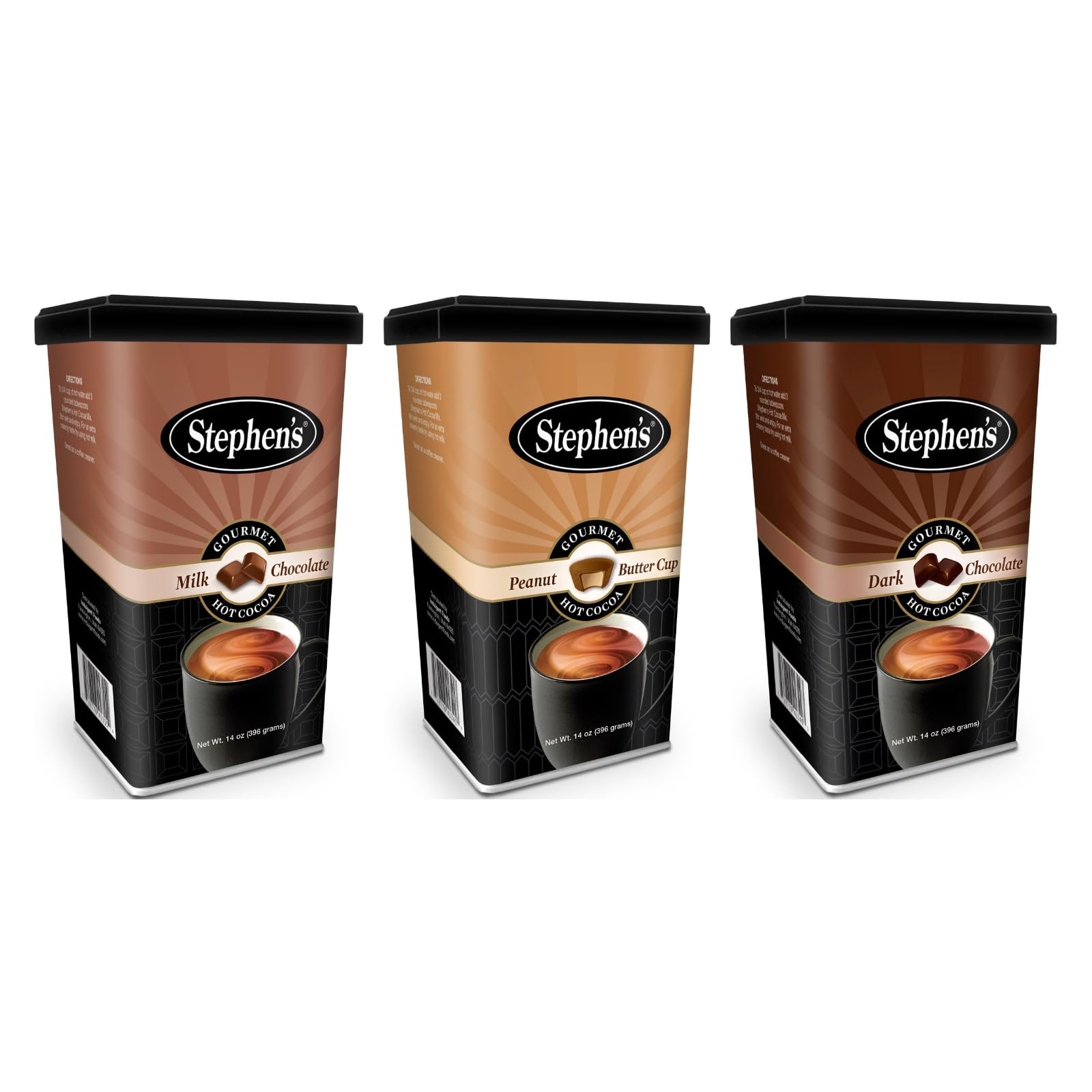 StephenS Gourmet Hot Cocoa Trio  Peanut Butter Cup  Milk Chocolate & Dark Chocolate  14 Ounce