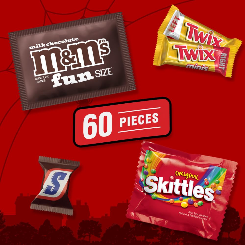 M&MS Milk Chocolate  SNICKERS  SKITTLES Original & TWIX Fun Size and Minis Individually Wrapped Trick or Treat Halloween Candy Variety Pack  60 Ct Bulk Bag
