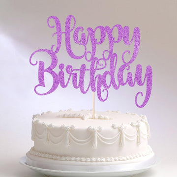 Fmiyuneea Happy Birthday Cake Topper- Glitter Happy Birthday Cake Decor, Handmade Anniversary/Birthday Party Supplies (Purple)