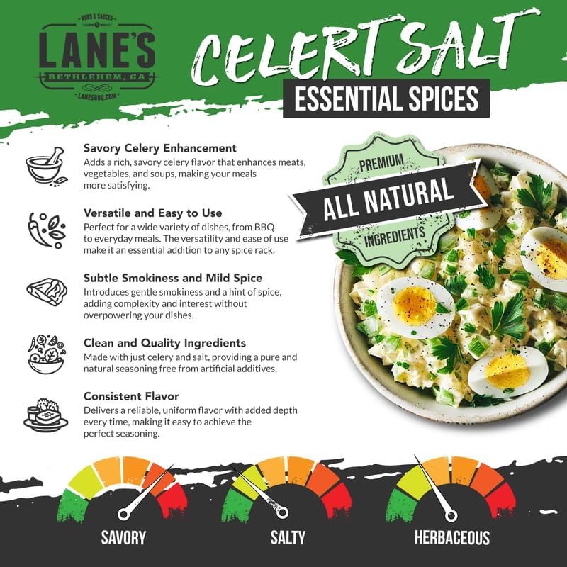 Lanes Celery Salt Seasoning, All-Natural Celery Seed Powder, 15 Oz, Great for Soups, Stews & Marinades, Made in USA