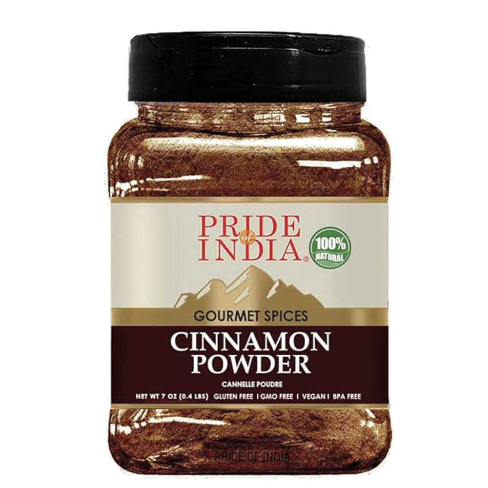 Pride Of India Natural Cinnamon Ground Gourmet Spice - 7 oz Dual Sifter Bottle - Organic Spice for Sweet & Savory Dishes