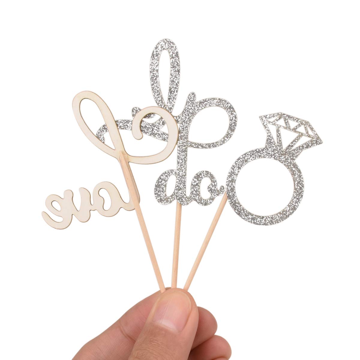 Donoter 48 Pcs Silver Glitter Diamond Ring Cupcake Toppers Love I Do Cake Picks For Wedding Engagement Party Decorations