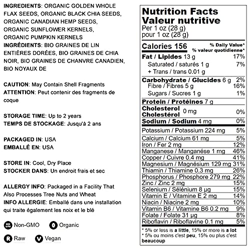Food To Live - Organic Raw Superseed Mix- Chia, Flax, Hemp, Pumpkin, And Sunflower, 12 Ounces - Non-Gmo Whole Seeds Blend, Vegan