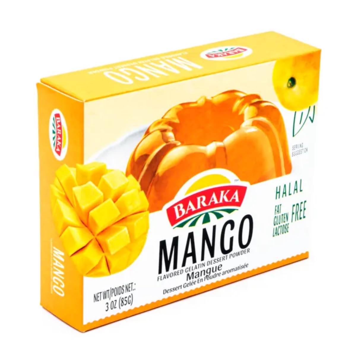 Baraka'S Halal Mango Flavored Gelatin Dessert Powder, 3 Oz, Gluten Free. (Pack Of 3)