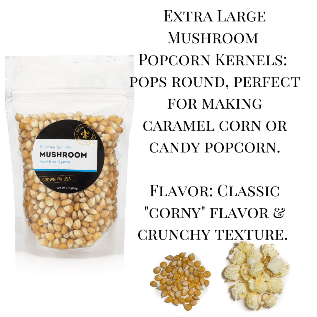 DELL COVE SPICES Mushroom Popcorn Kernels - Gourmet Stovetop Popping - 32 Ounce - Tan
