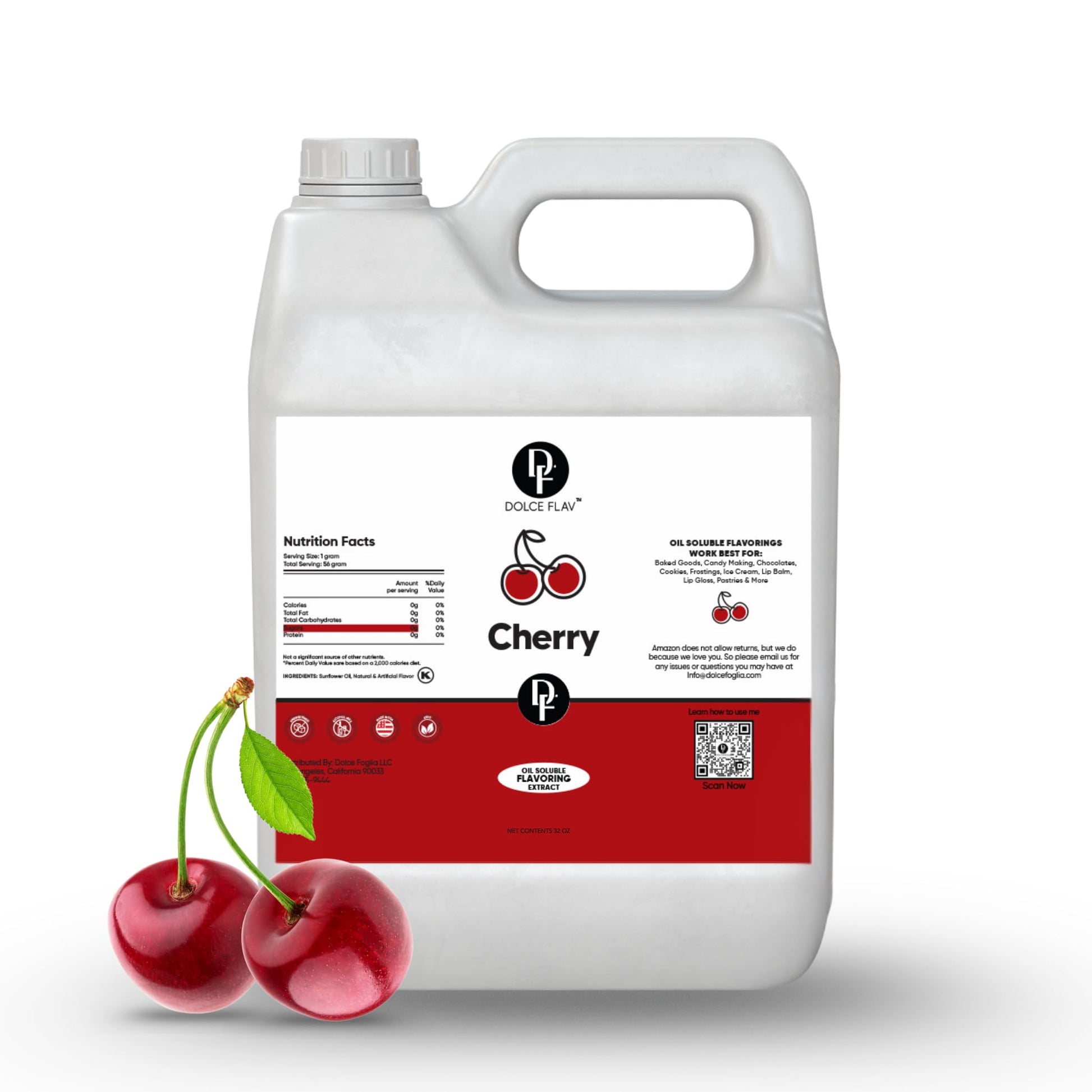 Dolce Flav Cherry Flavoring Oil – Premium Extract for Baked Goods & Confections – 32 oz.