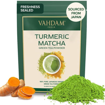 Vahdam,Turmeric Matcha Green Tea Powder (25 Cups/1.76Oz) With Curcumin - Pure Japanese Matcha Powder With Indian Turmeric Powder | Delicious Matcha Latte
