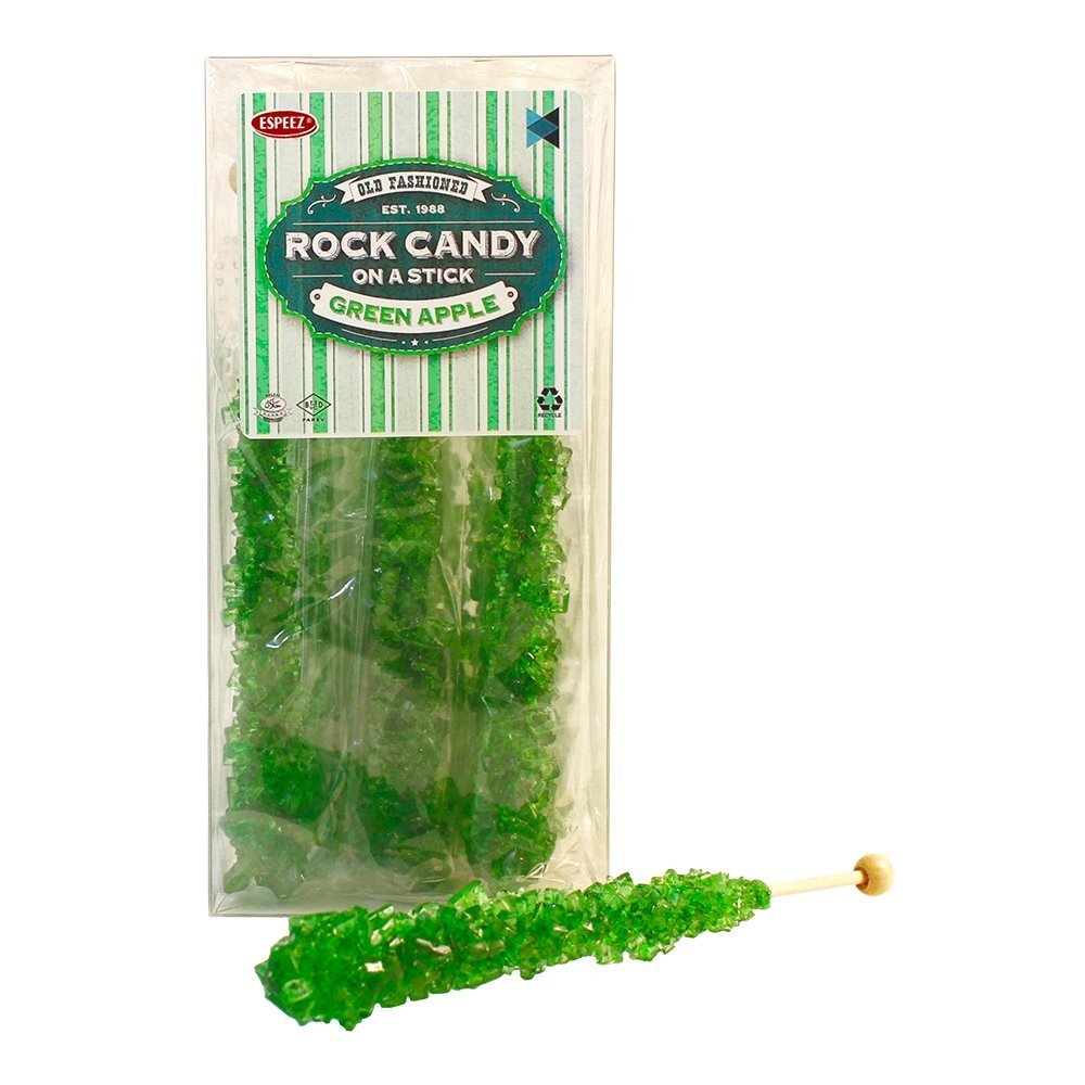 Espeez Extra Large Green Apple Rock Candy Sticks - 12 Count - Individually Wrapped Lollipops for Candy Buffets and Events