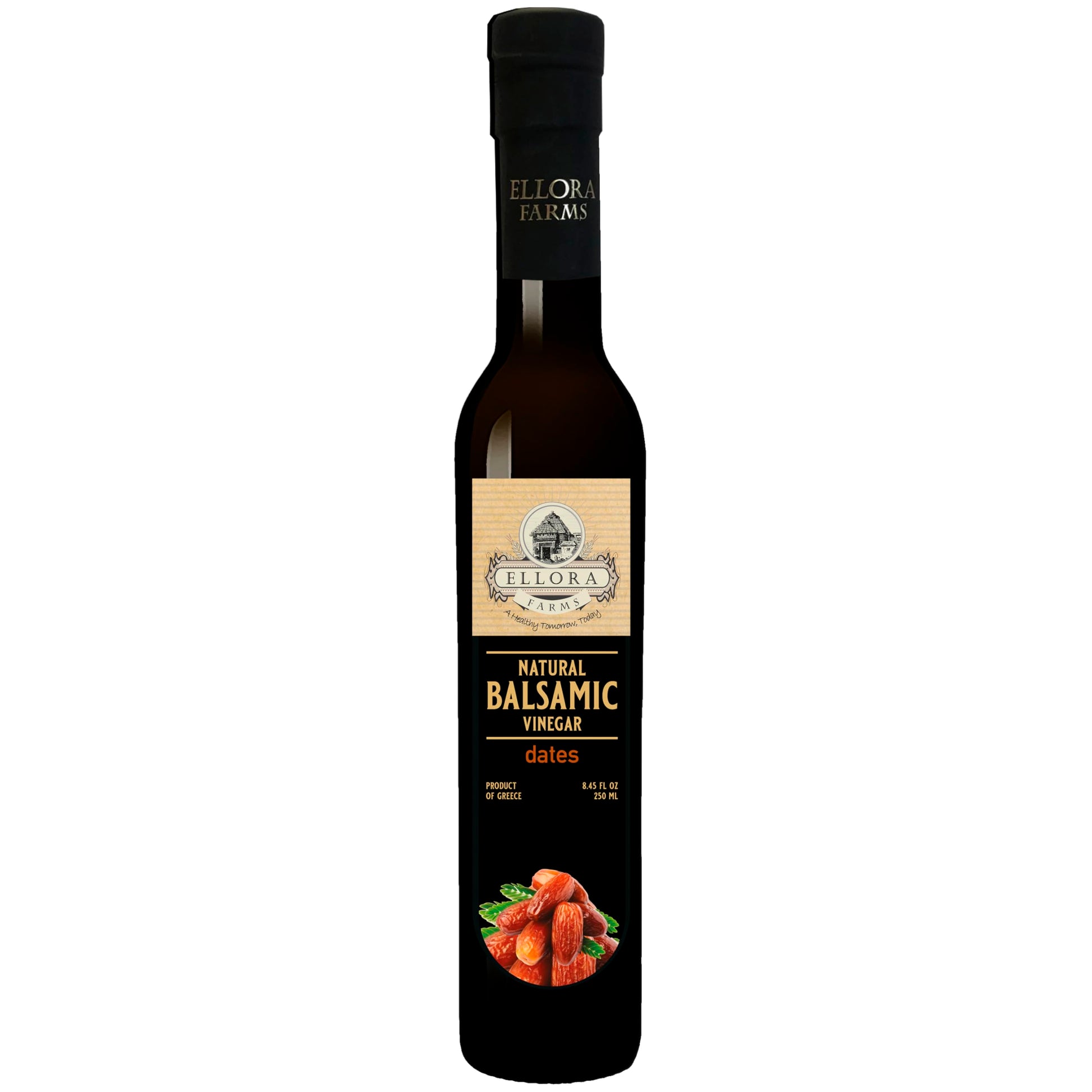 Ellora Farms, Dates Infused Thick Balsamic Vinegar, Barrel Aged, No-Additives, No-Added Sugar, No-Preservatives, Dark Glass Bott