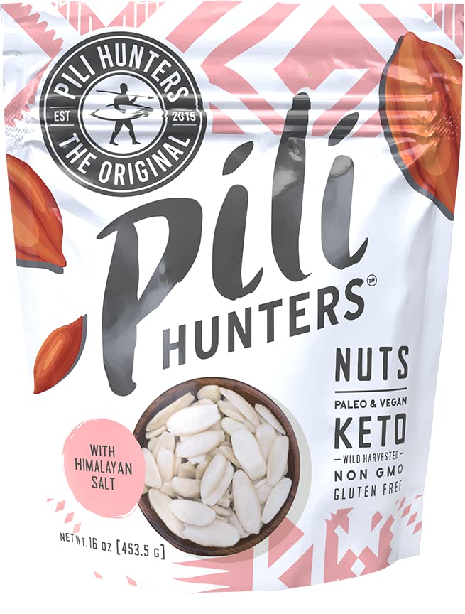 Pili Hunters Wild Sprouted Pili Nuts, Himalayan Salt, Keto/Paleo/Vegan, Gluten Free, 1 lb Bag