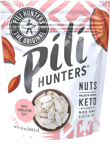 Pili Hunters Wild Sprouted Pili Nuts, Himalayan Salt, Keto/Paleo/Vegan, Gluten Free, 1 lb Bag