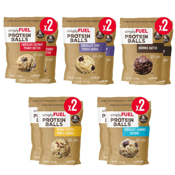 simplyFUEL Ultimate Protein Ball Variety Pack - Whole Food Balls with Probiotics - 8g Protein Snack - Gluten Free Energy Balls (10 Packs)