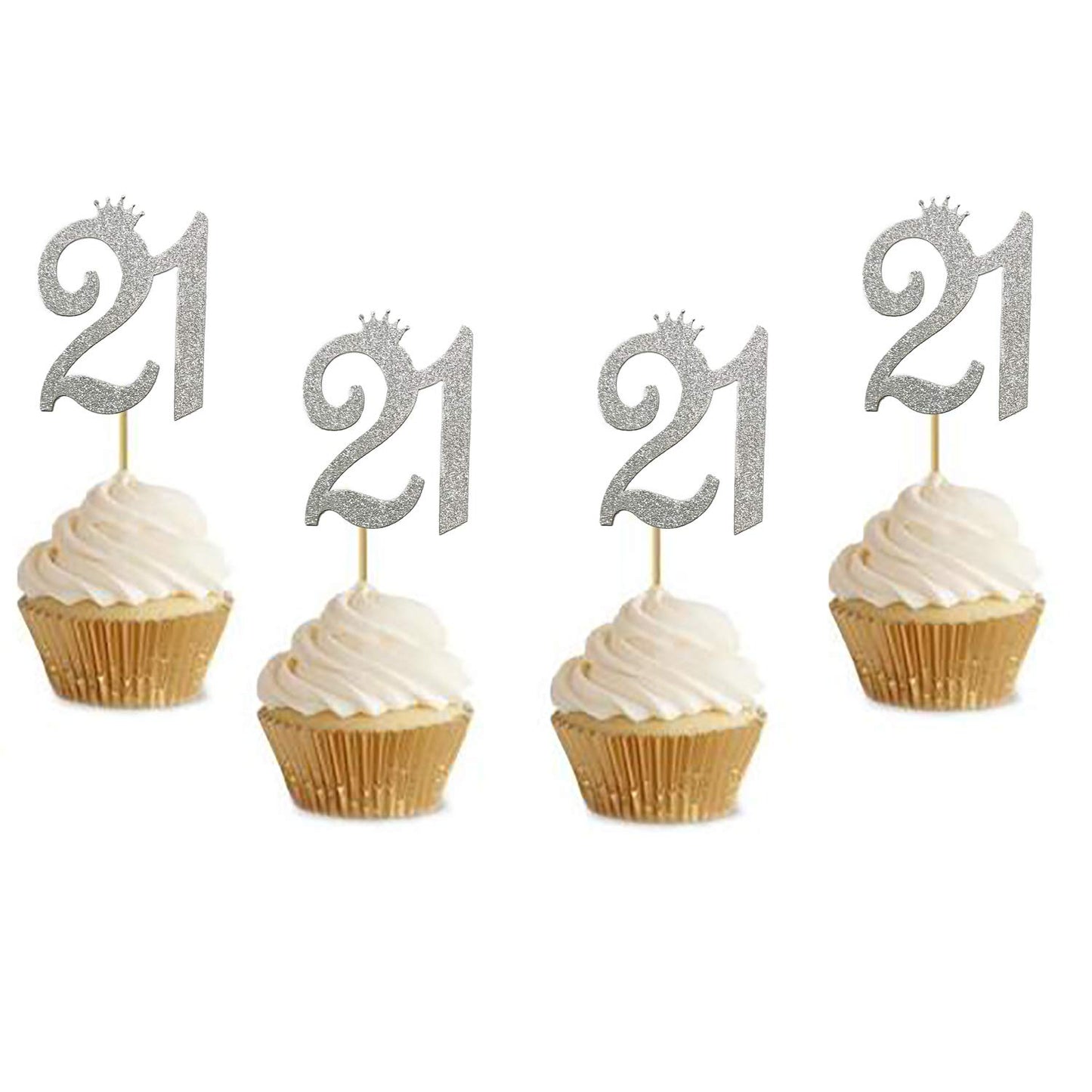 24 Pack Of Number''21'' Cupcake Toppers Glitter Sliver 21St Birthday Party Anniversary Party Cupcake Toppers