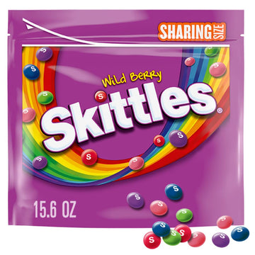 Skittles Wild Berry Chewy Colorful Rainbow Easter Egg Basket Candy Filler Sharing Size, 15.6 Oz Resealable Bulk Bag