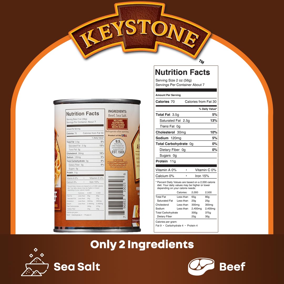 Keystone All Natural Ground Beef 14 Ounce Long Term Emergency Survival Food Canned Meat | Fully Cooked Ready To Eat | Gluten Free Family Pack Of 24