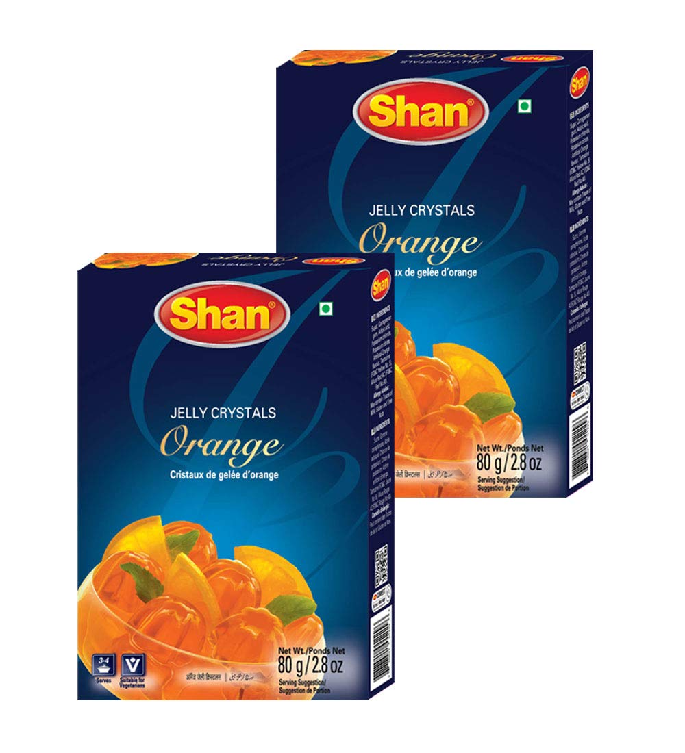 Shan Jelly Crystals Orange 2.82 oz (80g) - Cristaux De Gelee dOrange - Quick and Easy Jello - Suitable for Vegetarians - Airtigh