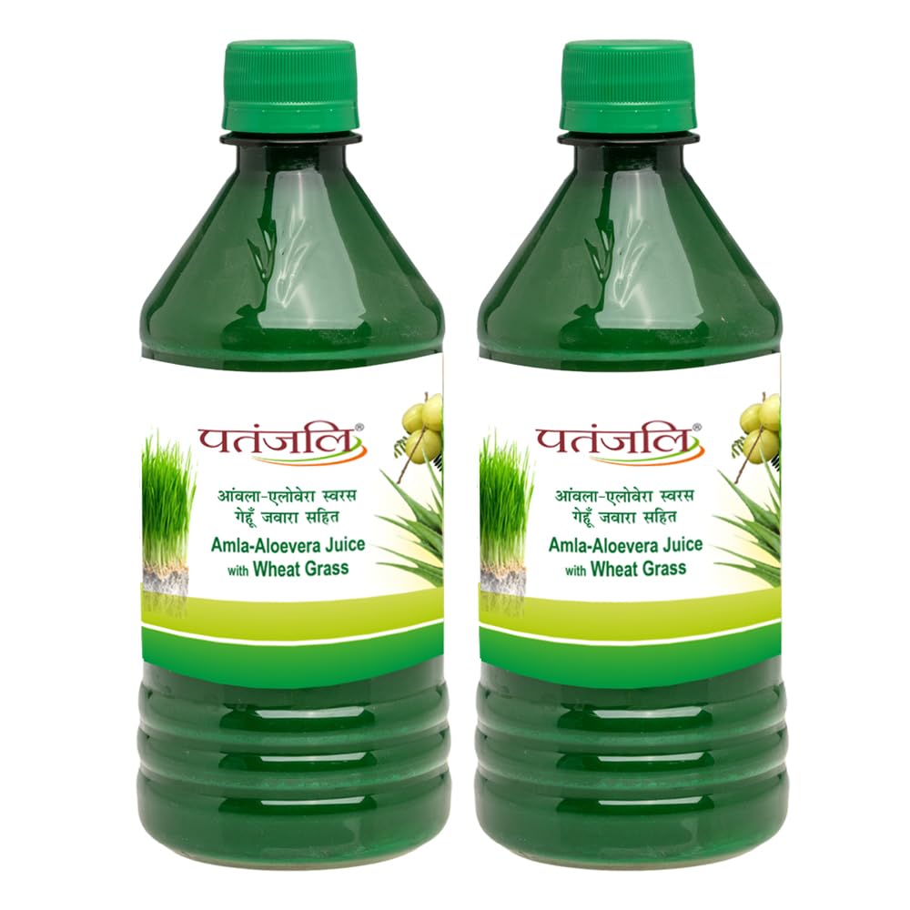Patanjali Amla-Aloevera Juice with Wheatgrass Juice 500ml / 16.90 fl oz - (Pack of 2)