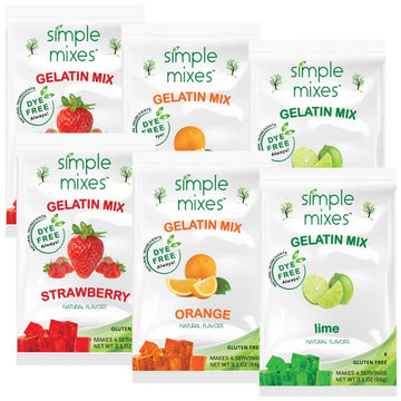 Simple Mixes Natural Gelatin Variety Pack, 2 Each: Strawberry, Orange & Lime, Healthy, Dye-Free, No Gluten or Fat, Kosher, 6 Pac