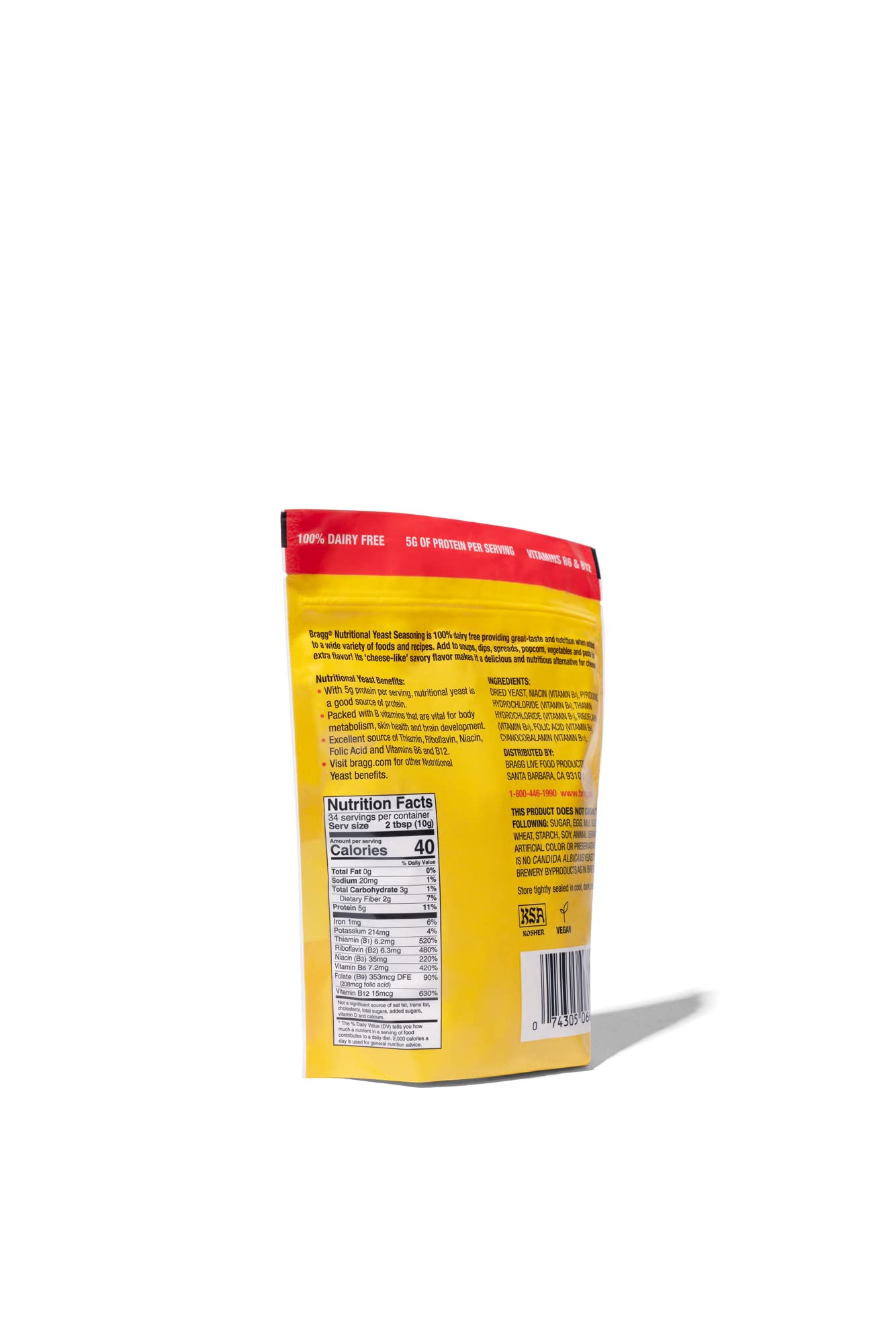 Bragg Premium Nutritional Yeast Seasoning - Vegan, Gluten Free – Good Source Of Protein & Vitamins – Nutritious Savory Parmesan Cheese Substitute (Original, 12 Ounce (Pack Of 1))