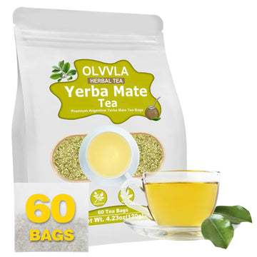 Olvvla Yerba Mate Tea - 100% Natural Unsmoked - 60 Count Tea Bags - Medium-Caffeine Energy Tea