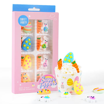 Easter Icing Decoration 16 Counts Edible Rabbit Eggs Carrot Royal Icing Decoration Sugar Sprinkles for Baking Cupcake Topper Cak