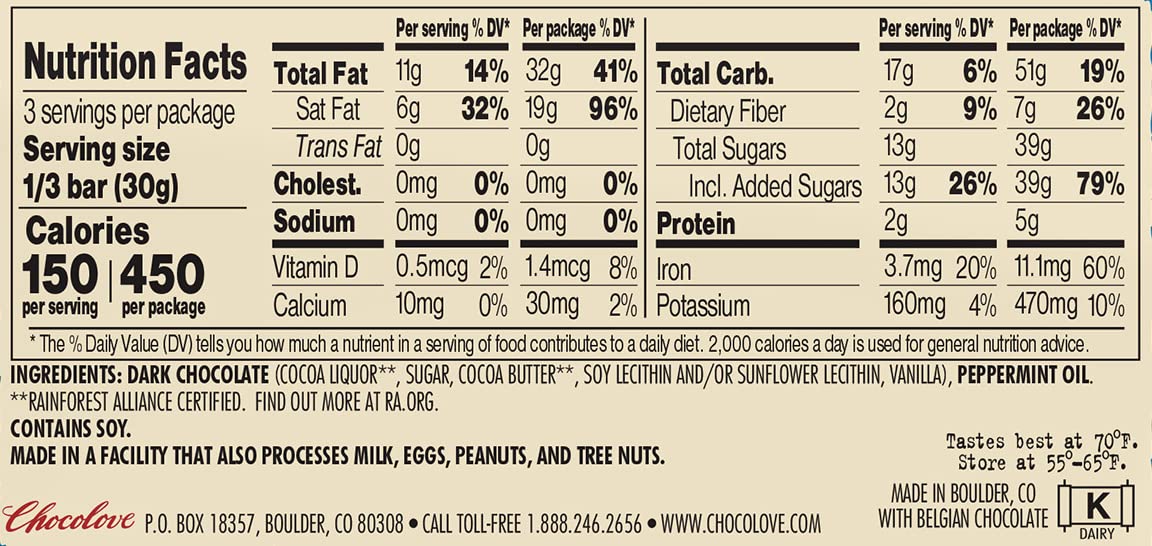 Chocolove Dark Chocolate Peppermint Bars, 55% Cacao, 6 Count, Non-GMO, Rainforest Alliance Certified, 3.2oz Each