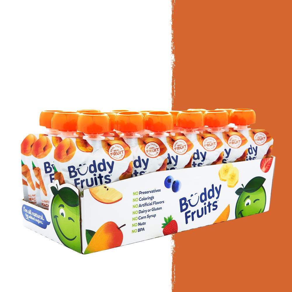 Buddy Fruits & Veggies Snacks To Go Peach Carrot Unsweetened Applesauce 3.2Oz Pouch (18Pk) Gluten-Nut-Dairy-Preservatives-Bpa Fr