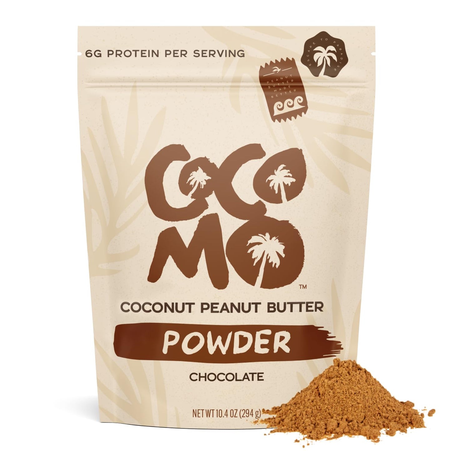 COCOMO Coconut Peanut Butter Powder, Chocolate, Organic, Vegan, Gluten-Free, 14 Servings, 3g Sugar, Protein-Rich, TSA-Friendly
