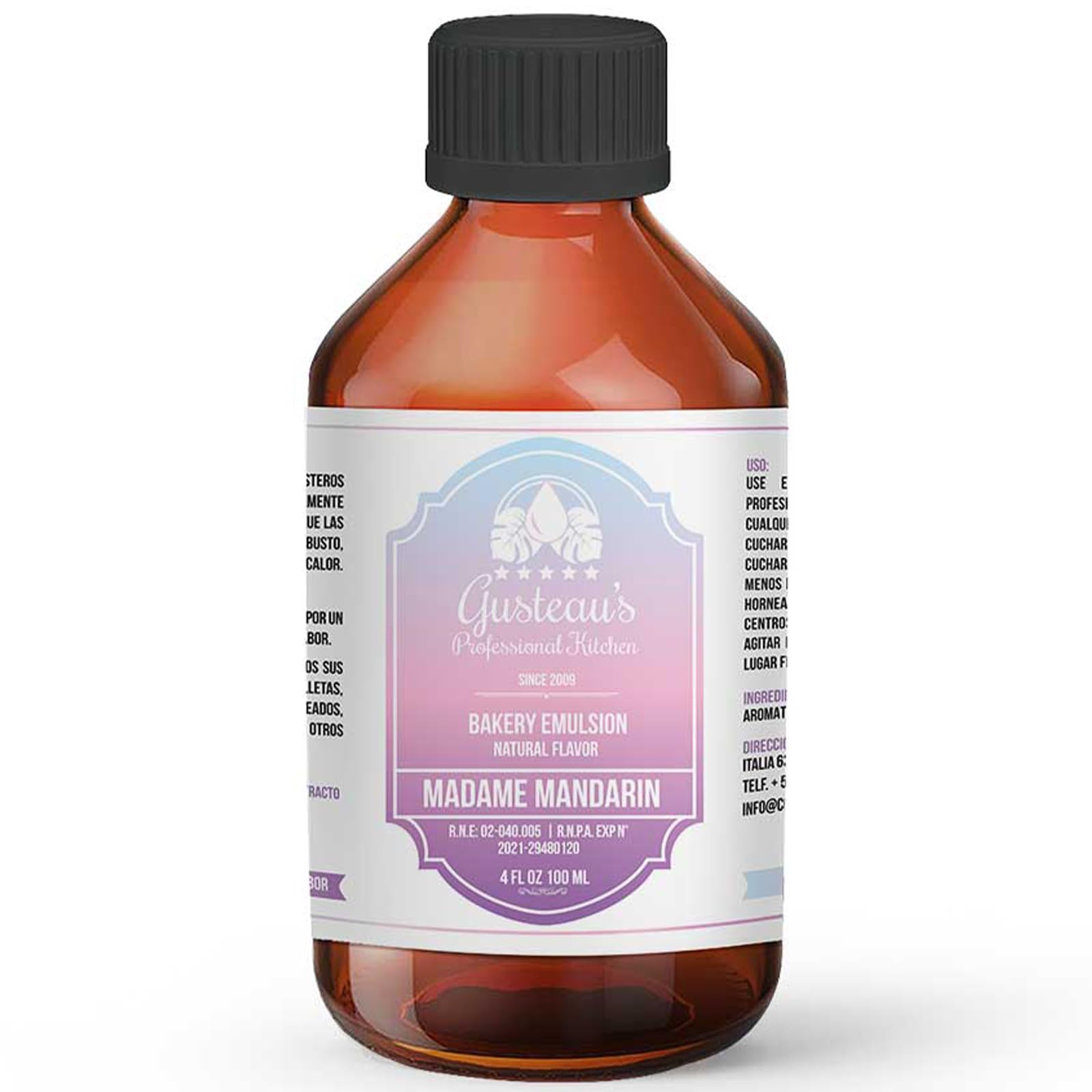 GUSTEAU’S Mandarin Bakery Emulsion, Alcohol Free, Sugar Free, Kosher, 4 fl oz (100ml)
