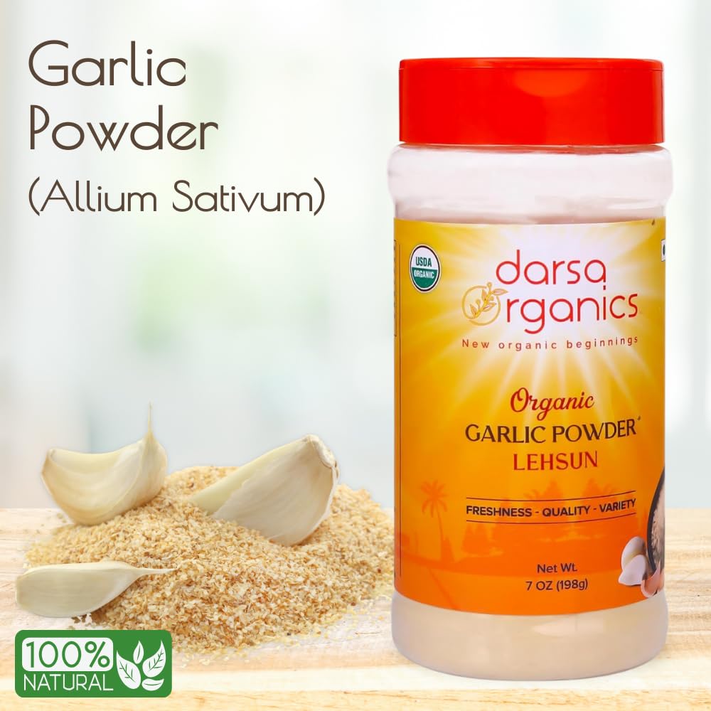 Darsa Organics Garlic Powder 7 Oz - Lehsun Powder, Garlic Powder Organic, Aromatic Garlic Powder Seasoning For Cooking, Curries,