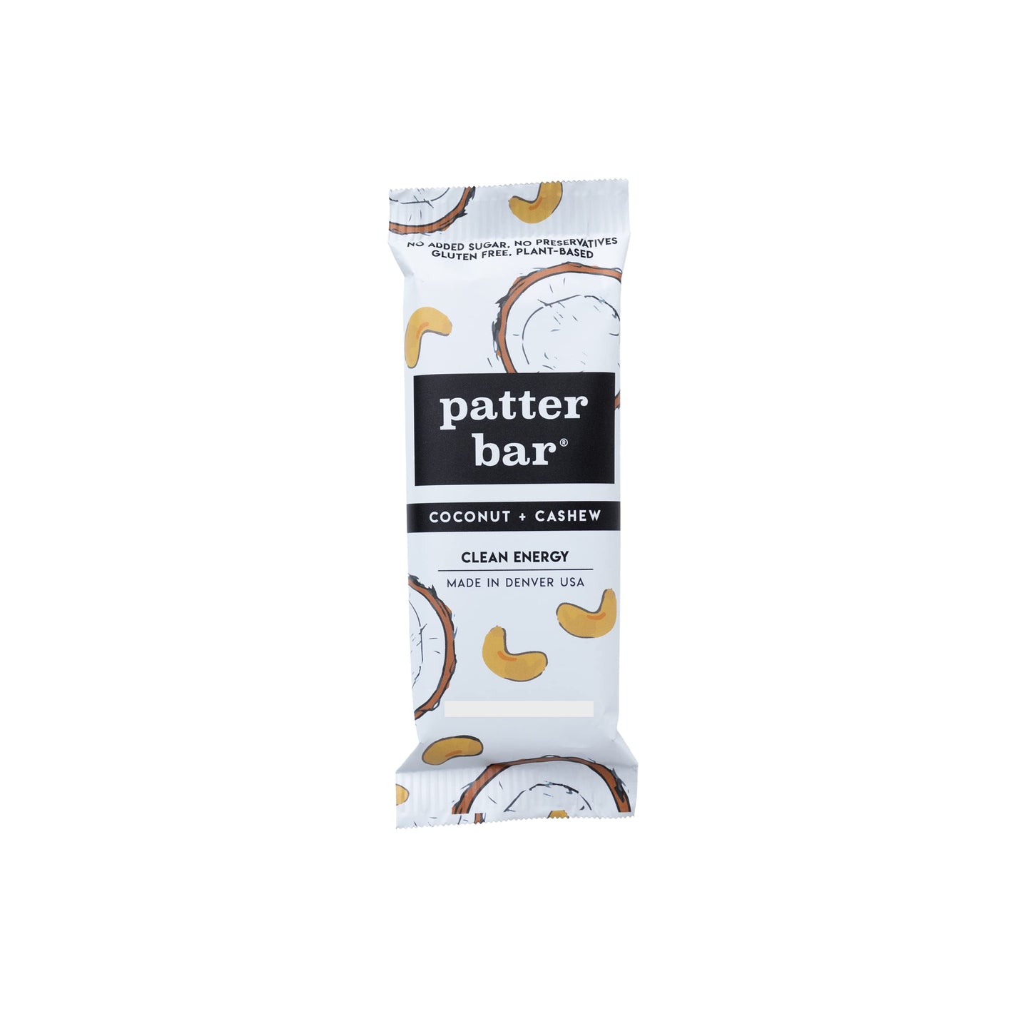 Patter Bar Energy Bars, 100% Whole Foods, Gluten Free, Vegan, No Added Sugar, 12-Pack, Coconut Cashew
