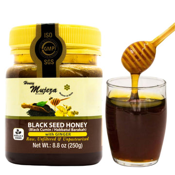 Black Seed Honey with Ginger - Not Mixed with Oil or Powder - Gluten Free - Non GMO - Immune Booster - 100% Natural Raw Honey (2