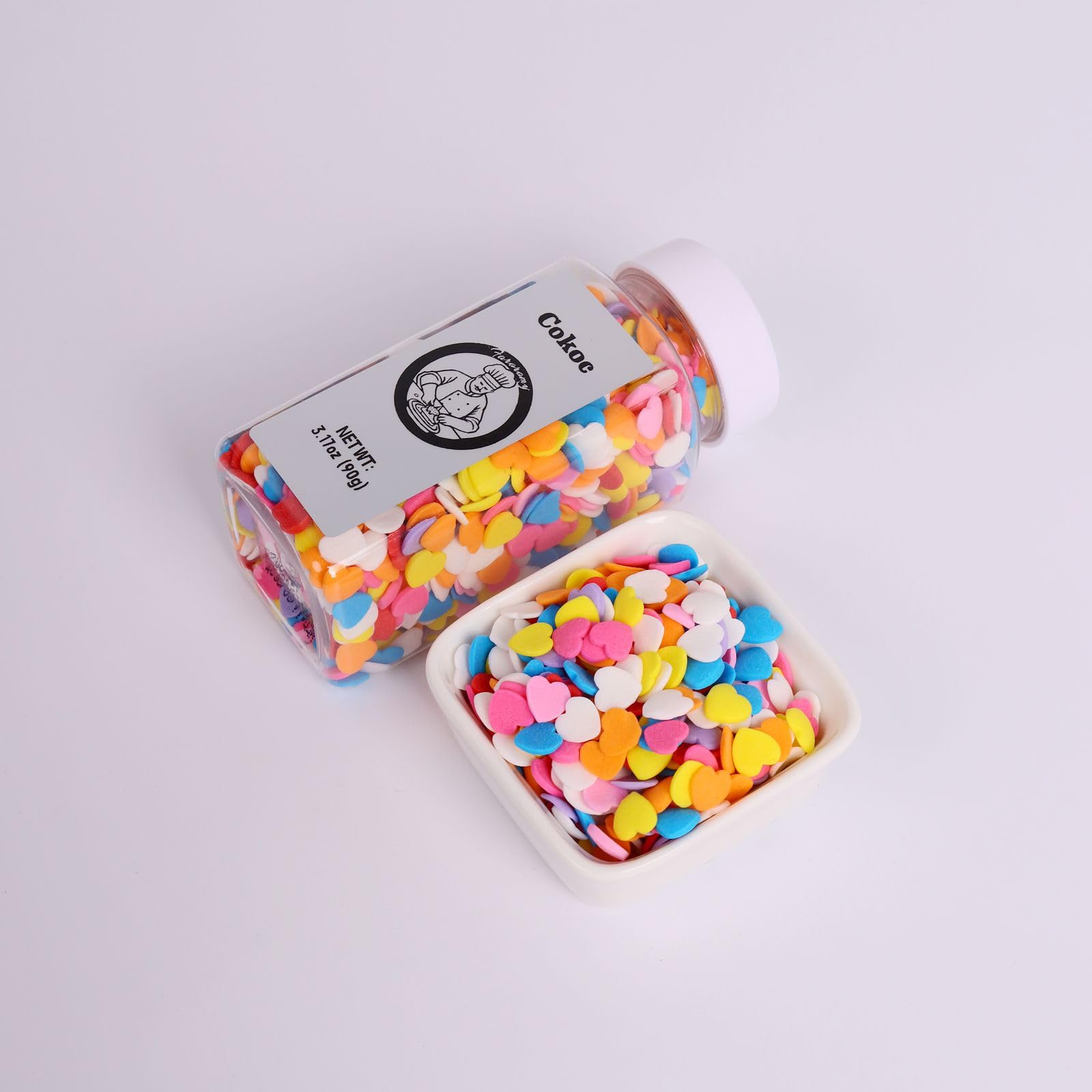 Cokoc Rainbow Love Sprinkles, Edible Hearts for Cake Decorating, 3.17oz