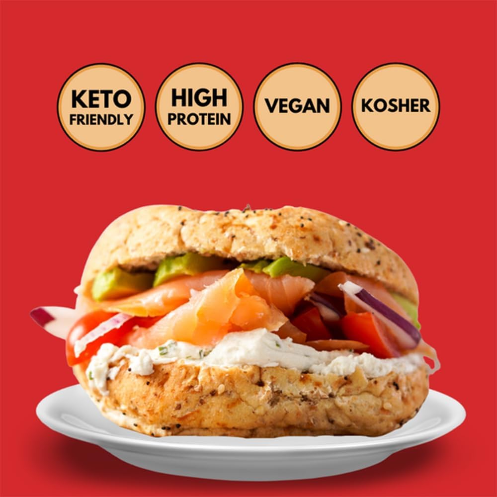 Dinas Confectionery ROYO Bagels - Everything Flavor, Low Carb, Keto-Friendly, High Fiber, Vegan, 6 Pack, Kosher Certified