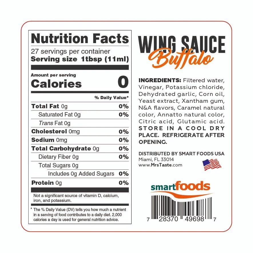 Mrs Taste Sugar Free Buffalo Wing Sauce, Zero Calories, Keto Friendly, Single Size
