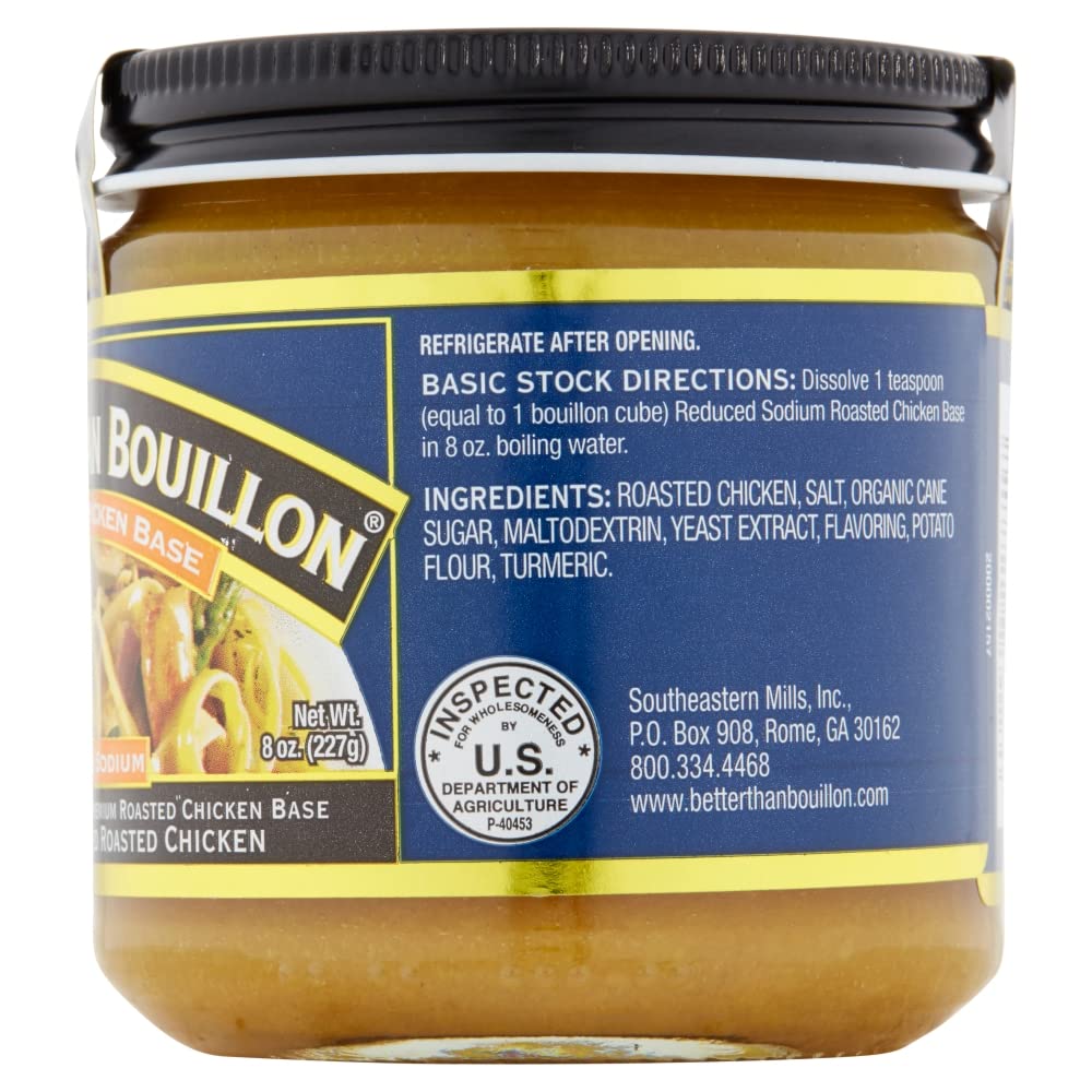 Better Than Bouillon Reduced Sodium Roasted Chicken Base, Made With Seasoned Roasted Chicken & Less Sodium, 38 Servings Per Jar 8 Ounce (Pack Of 3)