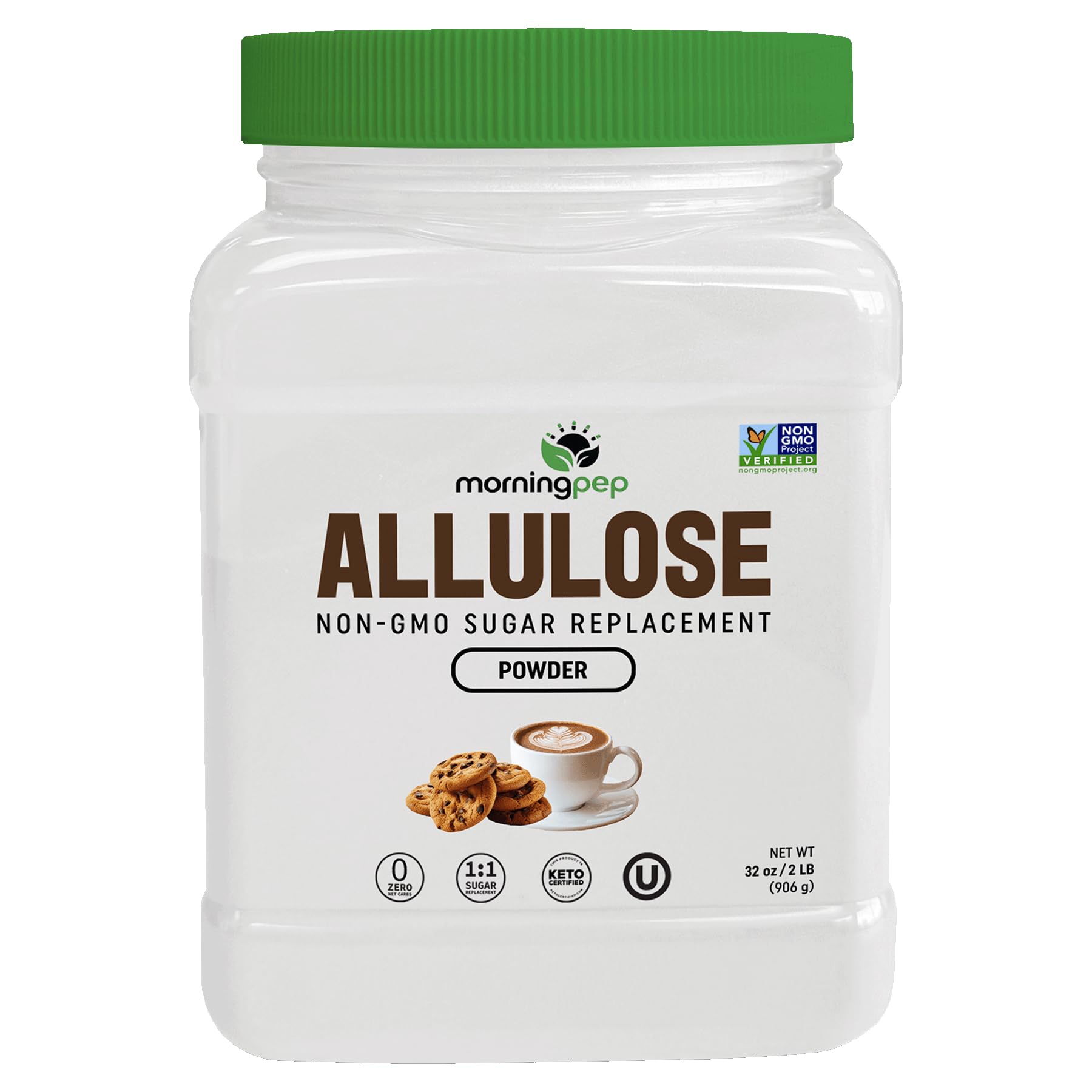 Morning Pep Allulose Sweetener 2 lb - Zero Calorie Sugar Alternative, 100% Pure, No Erythritol, Non-GMO Project Verified, Keto C