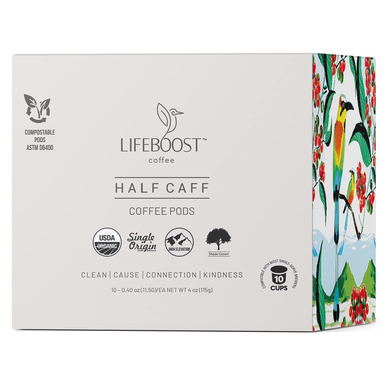 Lifeboost Coffee Half Caff Coffee K Cups - Low Acid Half Caff Coffee Pods - Single Origin Non-Gmo Mold Free Pods For Keurig & Ke