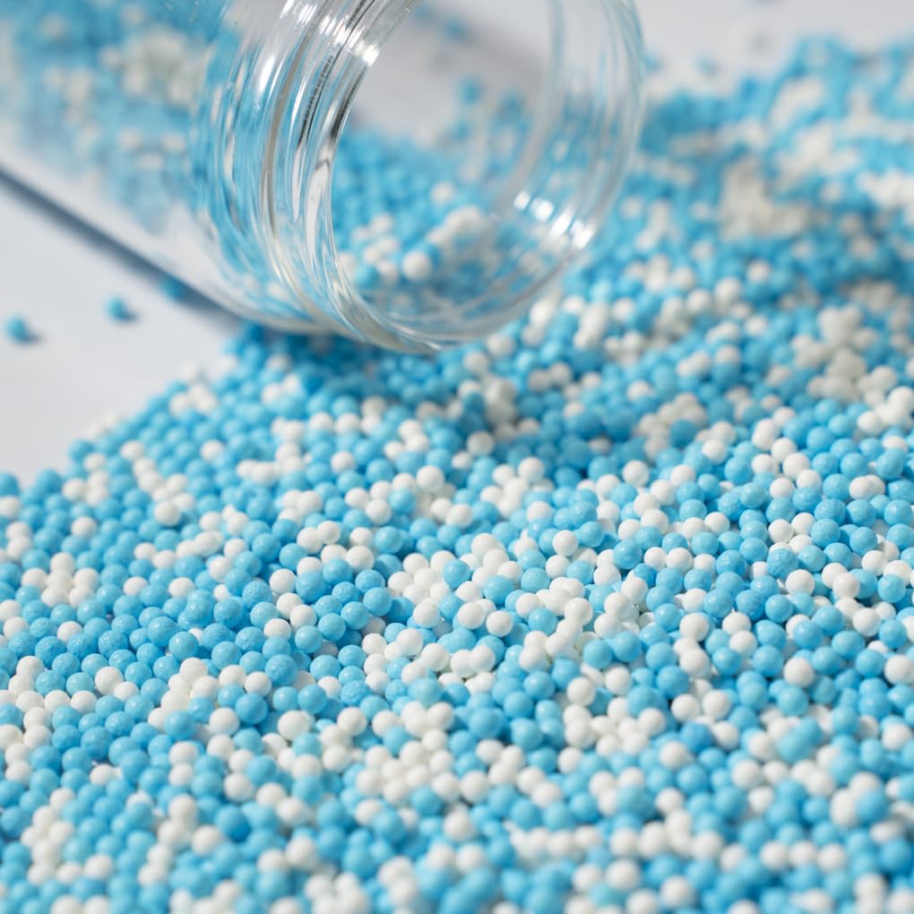 Christmas Sprinkles 130g/4.6oz,Blue White Edible Pearl Sprinkles for Cake Decorations, Baking, Ice Cream, Cookies, Cupcake Toppe